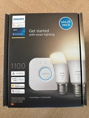 Philips Hue White Starter Kit E27 mit Hue Bridge, 2x LED 2700K 1055lm