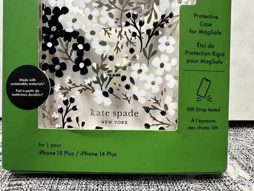 NEW KATE SPADE NY IPHONE 15 / 14 PLUS CASE FOR MAGSAFE BLACK WHITE FLORAL - Photo 3 sur 3