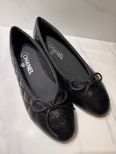 CHANEL Black Quilted Leather CC Ballet Flats ...