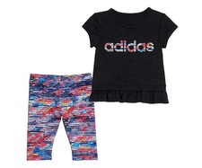 Adidas 2-Pc. Aeroready Ruffle-Trim T-Shirt  Printed Tights Girls Clothing Set