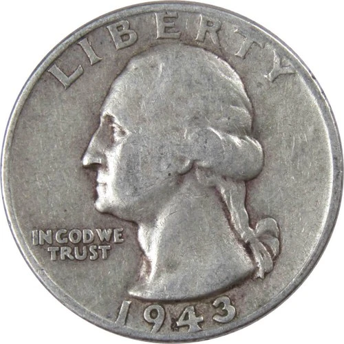 1943 Washington Quarter F Fine 90% Silver 25c US Coin Collectible