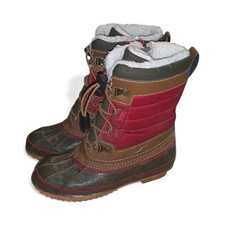 Lands End Kids 1 Black Brown Lace Up Waterproof Winter Boots Zip Up