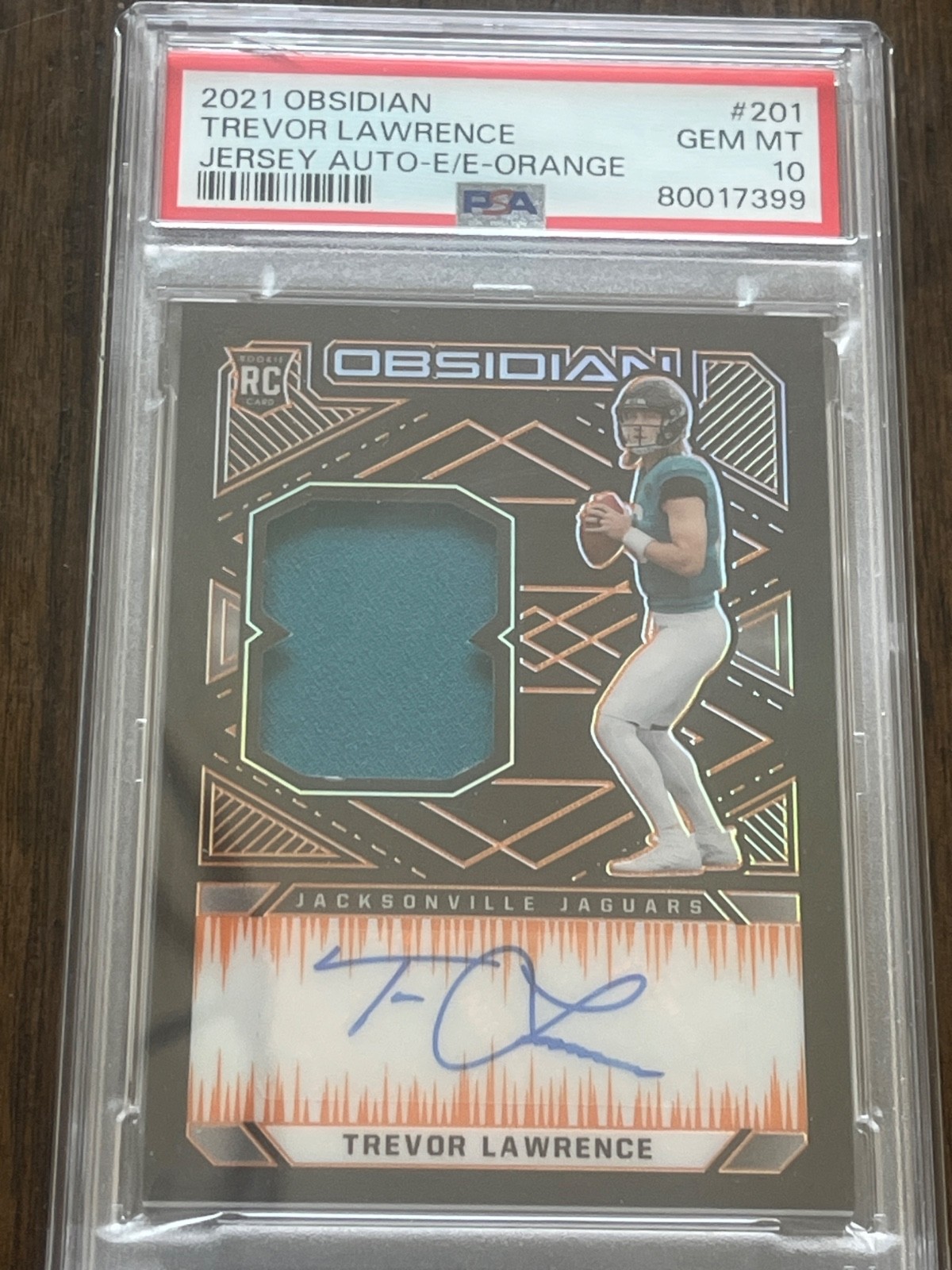 Trevor Lawrence Panini Obsidian #201 Jersey Autograph-Electric Etch-Orange