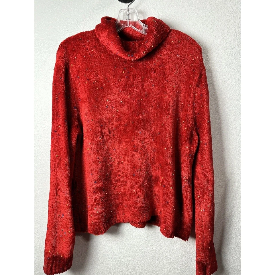 Suéter feminino vintage Norton McNaughton confete vermelho gola alta elástico grande - Imagem 2 de 4