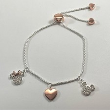 Disney's Mickey Mouse  Minnie Mouse Two Tone Crystal Heart Charm Bracelet