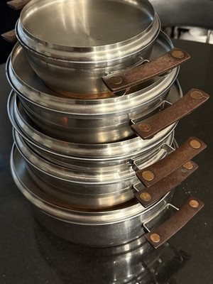 Presto Pride 1960s 18-8 Stainless Steel Copper Clad Pans With Lids