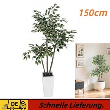 Weißer Ficus Benjamin Birkenfeige Kunstpflanze Baum Künstlich 150cm Decovego