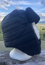 Swiss Tech Trapper Puffer Hat Beanie One Size Black Faux Sherpa Ear Flap Winter