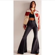 Free People Just Float On Flare Leg Stretch Jeans Bell Bottoms High Black Sz 27