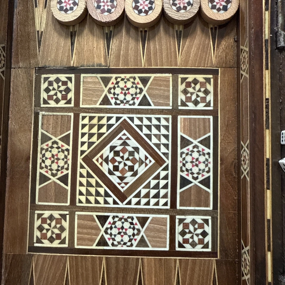 Vintage Middle East Marquetry Mosaic Wood Inlaid Backgammon Board READ - Image 3 of 4