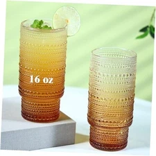 6pcs Hobnail Drinking Glasses Set, 16 oz Vintage Glassware Gradual Amber