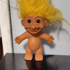 Troll Doll Figure Nude Yellow Straight Hair Brown Eyes Medium Complexion Plastic