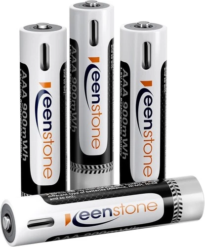 4 Stück USB-C AAA Akkus Wiederaufladbar 1,5V 900mWh Batterien mit 4-in-1 Typ-C