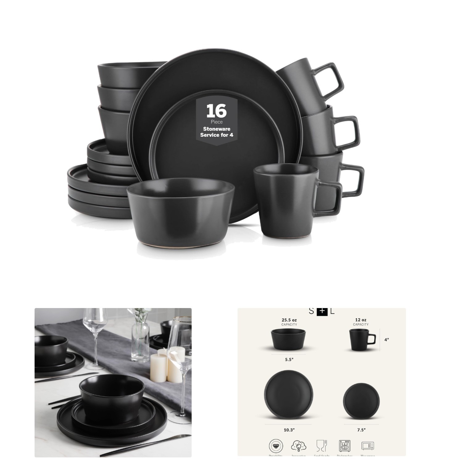 In Matte Black - Service For 4