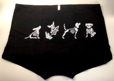 Victoria's Secret Pink Halloween Skeleton Puppy Boyshort Panties Black Dog L XL