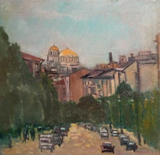 Vintage post Impressionist cityscape oil painting