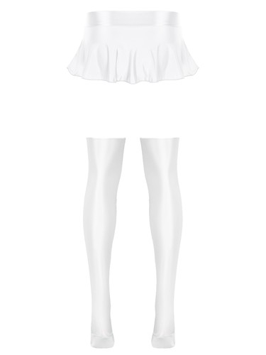 Damen Glanz Rüschen Rock Minirock Party Strand Bikini + Overknee Strümpfe - Bild 25 von 120