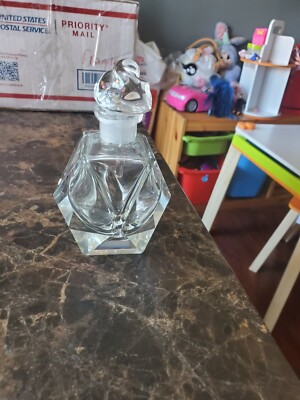 Vintage  Unique Hand Blown Clear Glass Perfume Bottle  5''  Tall 