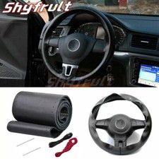 Genuine-Leather DIY Car Steering Wheel Cover Anti-slip For 15"/38 cm Black US