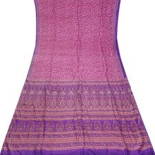 Vintage Purple Sarees 100 Pure Silk Floral Printed Indian Sari 5YD Craft Fabric