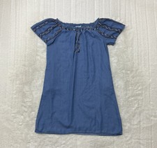 Knox Rose Womens Size S Chambray Blue Denim Embroidered Boho Casual Dress