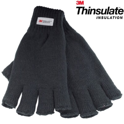 3M Thinsulate™ Mens Knitted Gloves Lined FINGERLESS Thermal Winter Wooly  Work
