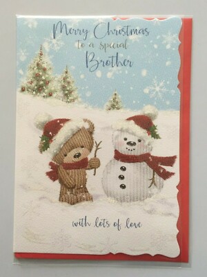  Besondere Bruder Frohe Weihnachten Karte viel Liebe süßer Teddy & Schneemann C40