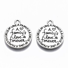 5 Quote Charms Antiqued Silver Inspirational Family Pendants Circle Of Love 20mm