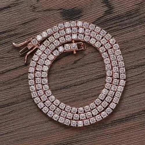 Collar de tenis redondo de diamantes creados en laboratorio de 9 quilates para hombre acabado de oro rosa de 14 quilates 22 pulgadas Foto 2 de 3