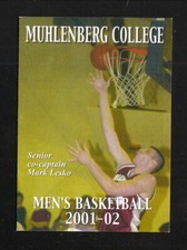 Muhlenberg Mules 2001-02 Basketball Pocket Schedule Centennial Conference