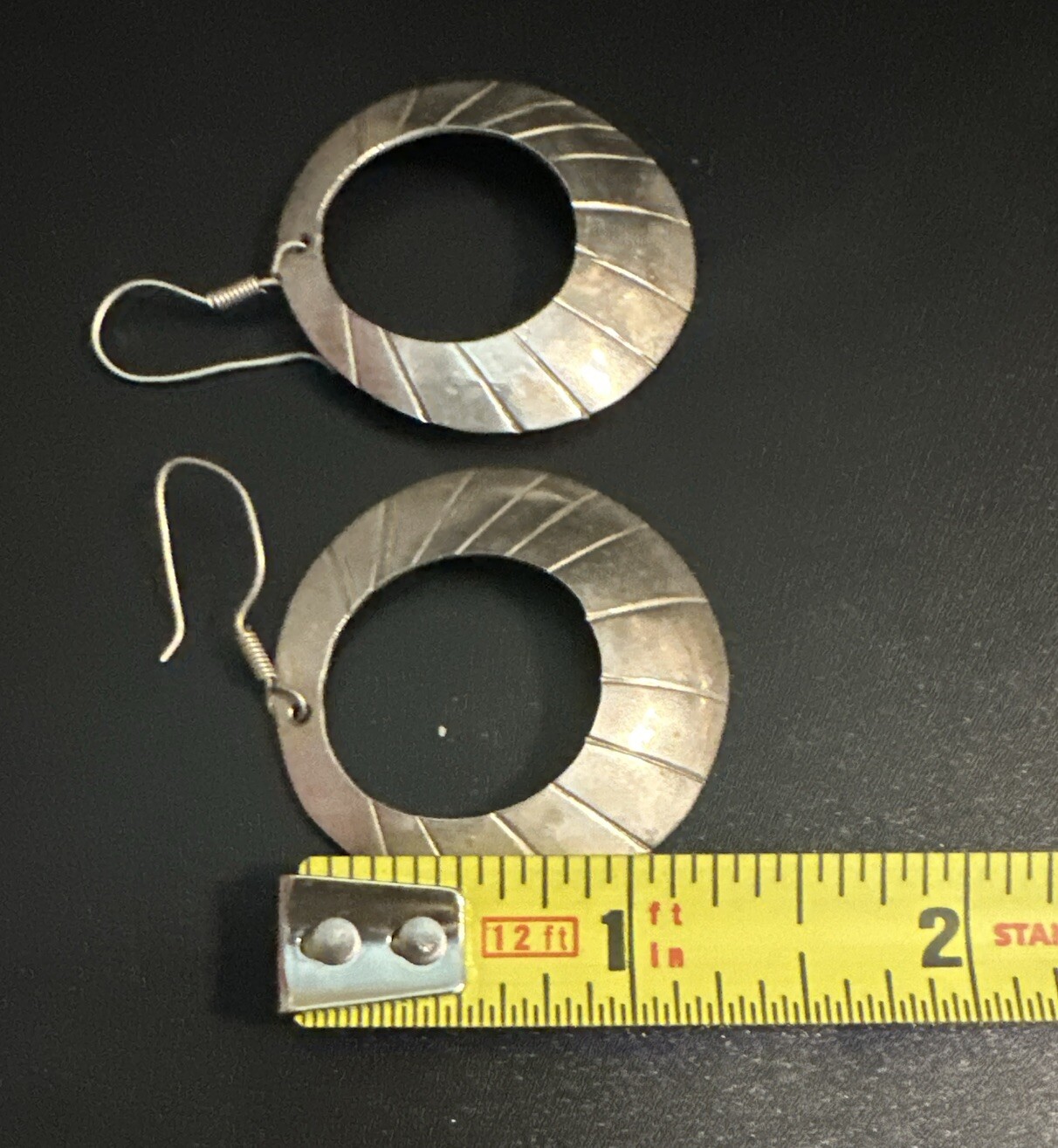 Silver Mexico Large Circle Dangle Drop Earrings -… - image 5