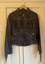Bnwt Rare Woman’s Diesel Brown Tassel And Eyelet Leather Jacket Small Rrp £600
