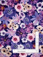 Floral Fabric Potpourri Packed Flowers Purple Cotton by Kanvas Studio By Yard