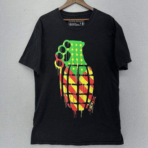 American Flag Rasta Reggae Grenade Brand Hand Grenade Black T-shirt SZ L Baggy
