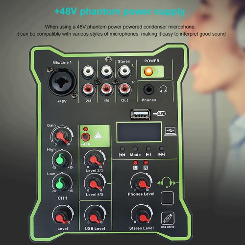 Digital Display 5 Channel Mini Mixer Mixing DJ Console for Microphone Instrument - Imagen 1 de 12