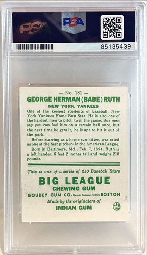 1933 Goudey REPRINT Babe Ruth Linda Ruth Tosetti Signed Auto Card #181 PSA DNA - Picture 2 of 2
