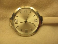 Watch Silver Toned Round Face White Buckle Band Minimalist Simple Style