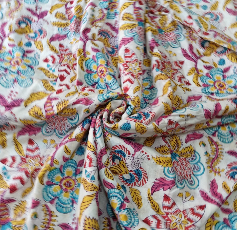 Indian Fabric Cotton Fabric By Yard Hand Block fabric Dressmaking Mutli Floral - Image 4 of 4