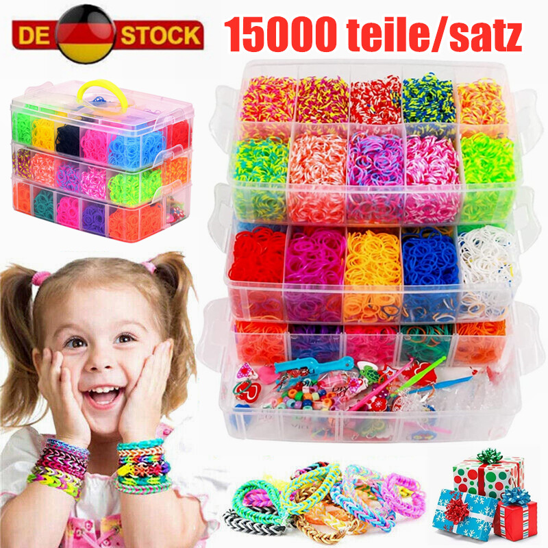 XXL Loom Loop Bands 15000 Tlg Starterset Silikon Gummibänder Webhaken Bandz Set