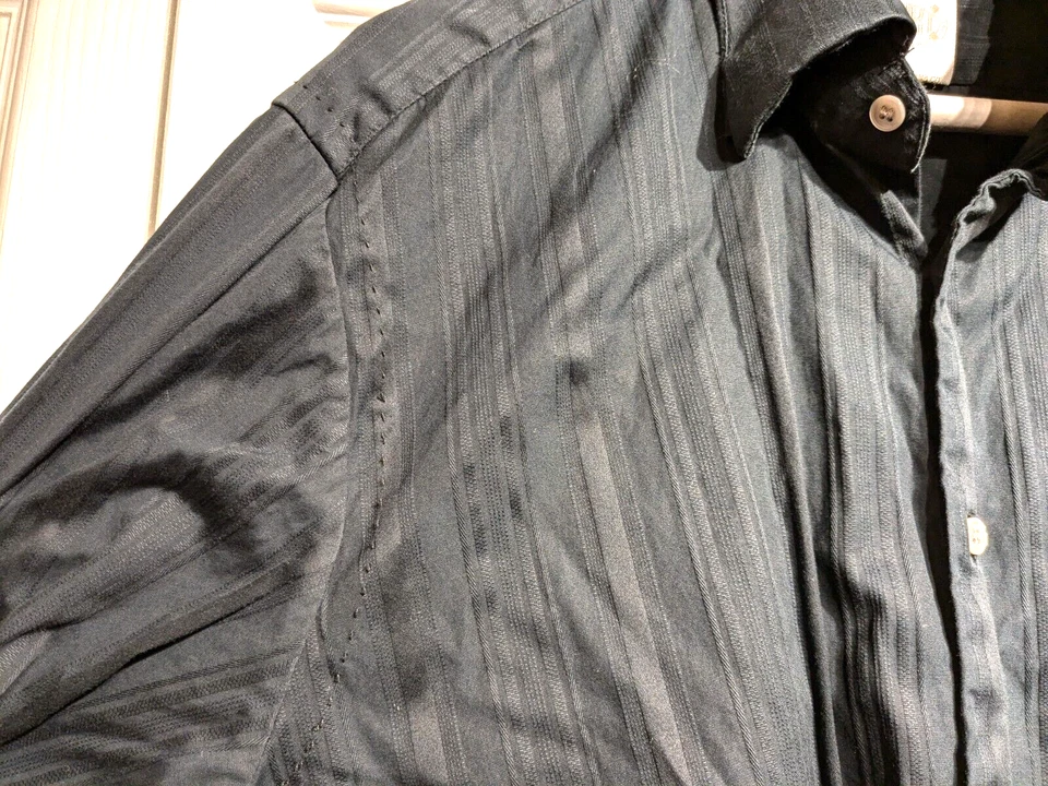 Camisa Tommy Bahama Indigo Palma Manga Larga Rayas Hombres Talla XL A Presión Puño Abatible Gótico Foto 4 de 4