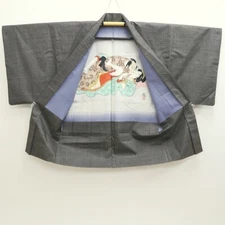 9824B1 Silk Vintage Japanese Kimono Men's Haori Ohshima Shunga