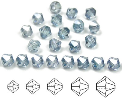 Czech Bicone Crystal Beads Crystal Blue Luster coated Rondelle Diamond 3-4-6mm