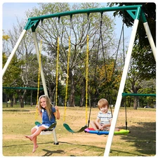 700lbs 9.5ft Metal Swing Set Heavy Duty Frame Kids Adults Backyard with 3 Swings