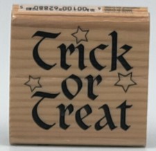Craft Smart Stamp Trick or Treat Rubber Stamp Wood Mounted NEW