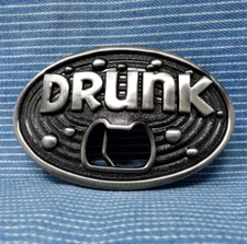 Drunk Belt Buckle Tailgate Bar Pub Saloon Novelty Bottle Opener Vtg Kalan.GTA490