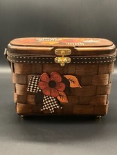 Vintage Wooden Purse with Floral Accents