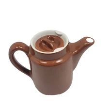 Hall Stoneware Miniature Tea Pot With Lid 4 Inch Tall Brown Creamer USA Vintage