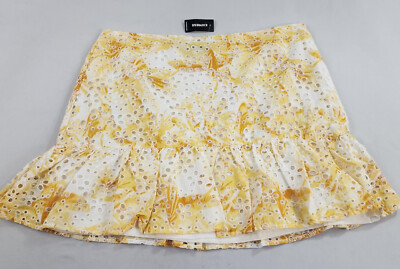 Express skirt womens sz 16 floral yellow zip cotton rayon embroidered $88  ladies