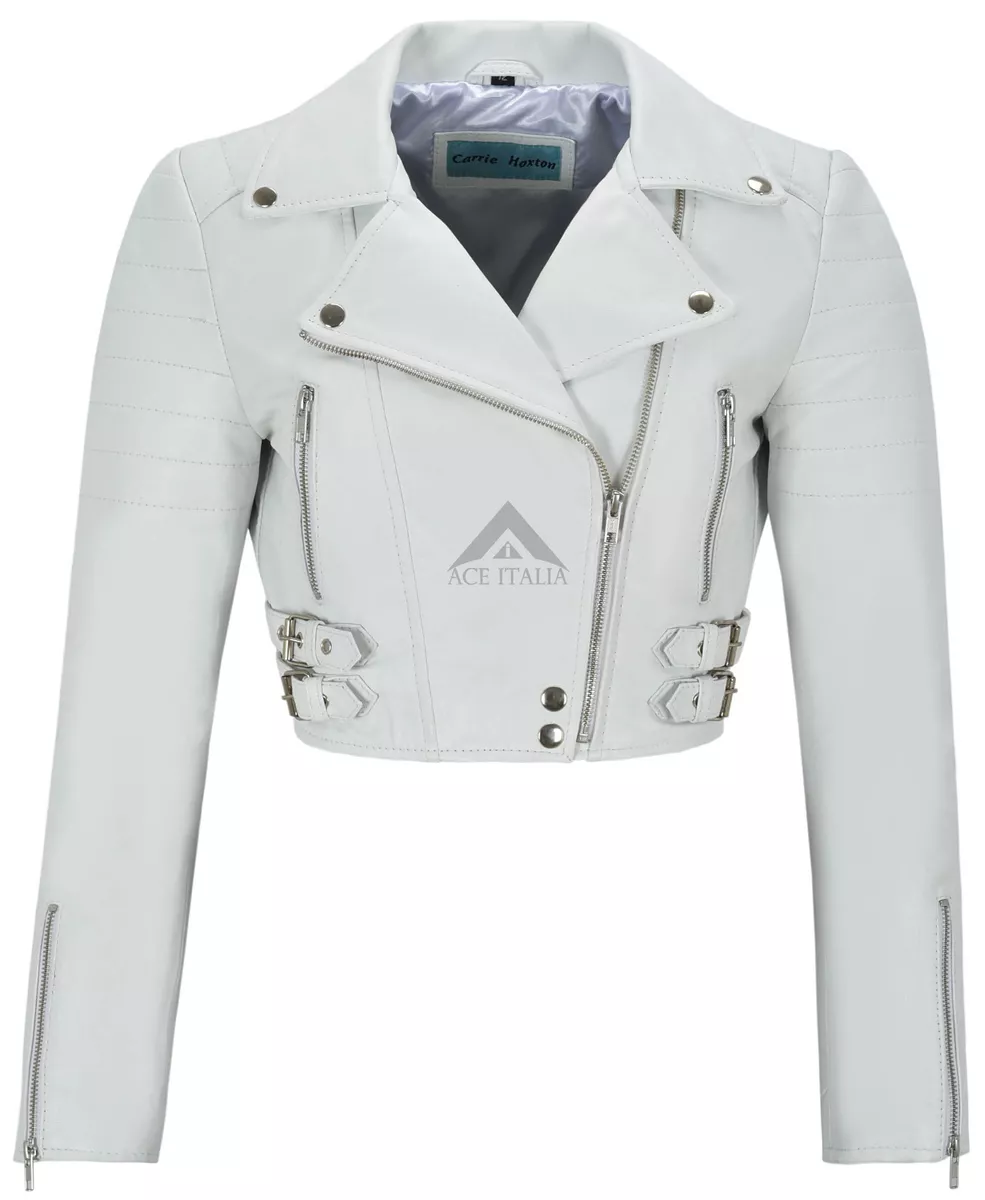 Ladies white biker jacket cheap