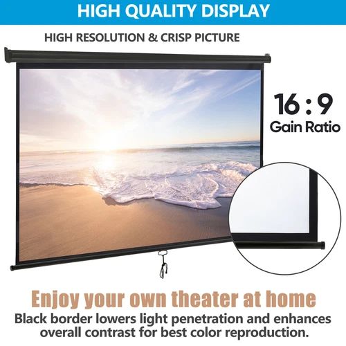 72''/80''/100''/119'' Projector Screen Pull Down Projection Screen Home Theater - Picture 54 of 89